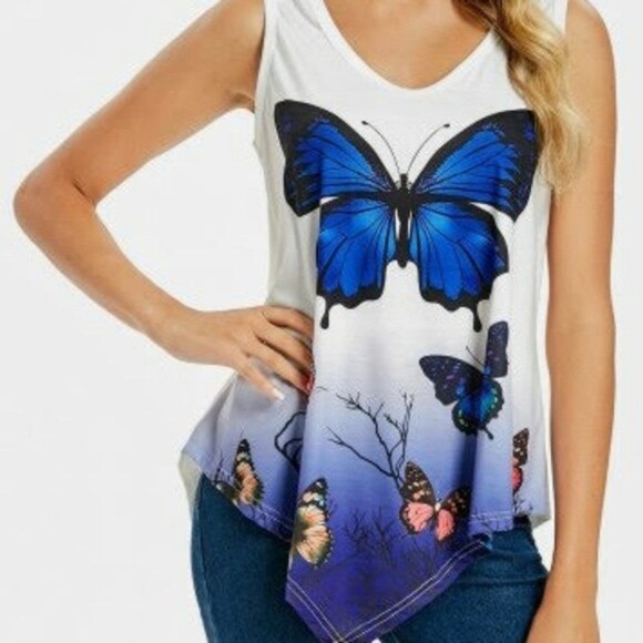 Blue Butterfly Blouse 2XL - Picture 4 of 10